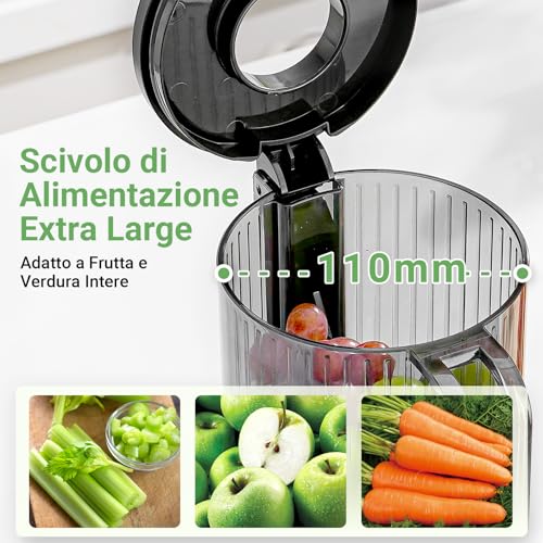AAOBOSI Juicer Slow Estrattore Frutta e Verdura, 110mm Estrattore Di Succo, Elevata Resa di Succo, con Funzione di Inversione, Facile da Pulire, Senza BPA, Adatto per Frutta e Verdura - immagine 5