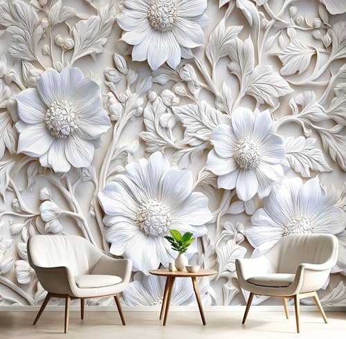 Fotomurales Relieve Floral 3D - 150X105Cm Xxl Papel Pintado Seda Decoración De Pared Murales Crema Plantas Medievales Diseno Fotográfico Decorativos Dormitorio Para La Sala