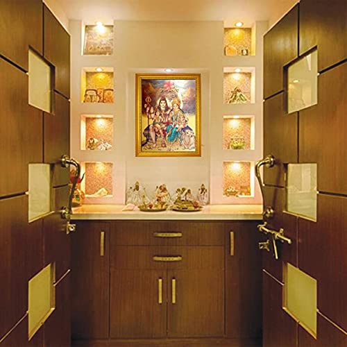 Image of ADA Handicraft Lord Shiva & Family Photo Frame for Wall and Pooja /Poster for Pooja /Religious Framed Painting for Worship (35 x 25) cm ,Wood ,Multicolor