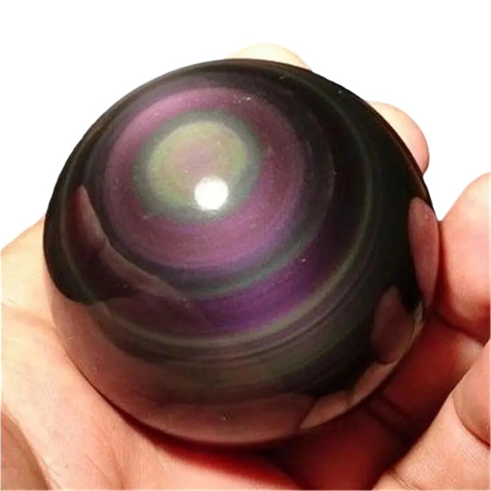HAOYUNS Beautiful Natural Rainbow Black Obsidian Crystal Sphere - Hand Carved Display Ball for Wealth and Psychic Enhancement(65-70mm)