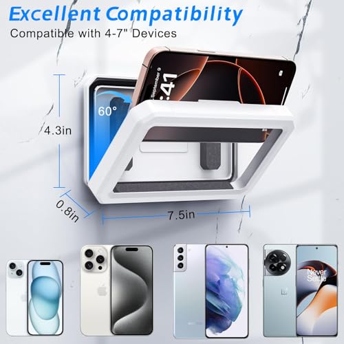 Image of Shower Phone Holder Waterproof, Multi-Angle Adjustable Wall Mounted Phone Holder for Bathroom Bathtub Kitchen Mirror, Compatible with All 4-7 inch Smartphones
