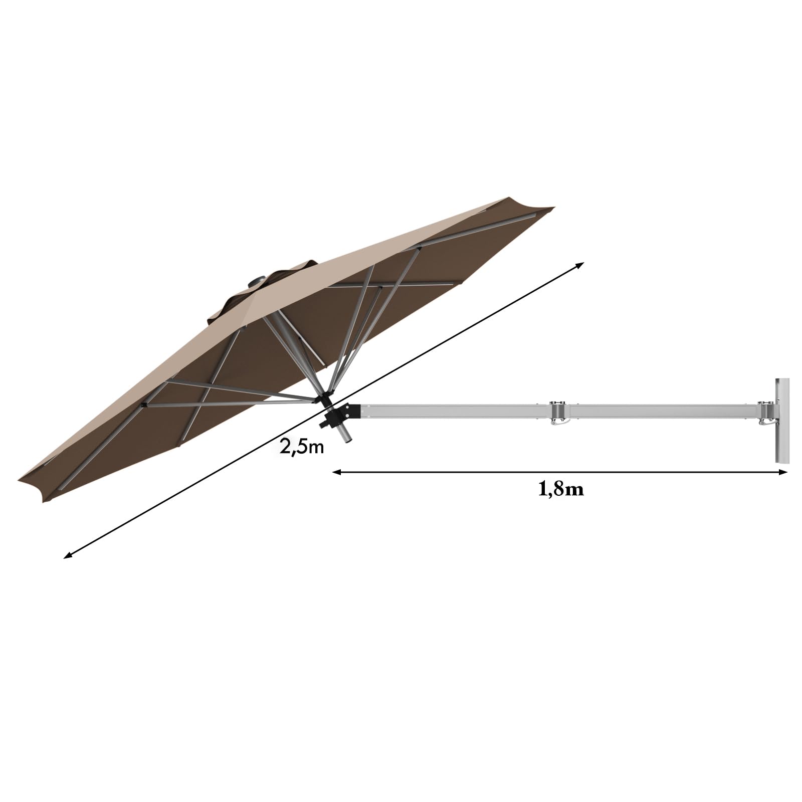GYMAX Ombrellone da Parete a Braccio, con Testa Inclinabile e Supporto Regolabile, Ombrellone da Esterno con 8 Costole Robuste, per Balcone, Giardino, Cortile