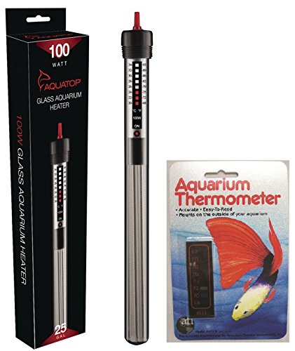 Aquatop Aquarium Submersible Glass Heater, 100-Watt with Liquid Crystal Vertical Aquarium Thermometer