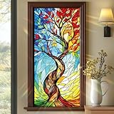 SHENGYUMY Rainbow Tree of Life Window Film 17.7 x 39.3 Inch Colorful Stained Glass Privacy Static Cling Decorative Window Sticker No Glue Sun Blocking for Home Bathroom Office Glass