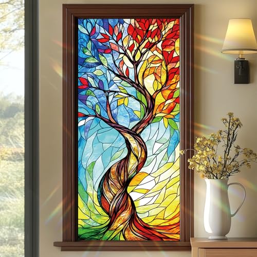 SHENGYUMY Rainbow Tree of Life Window Film 17.7 x 39.3 Inch Colorful Stained Glass Privacy Static...