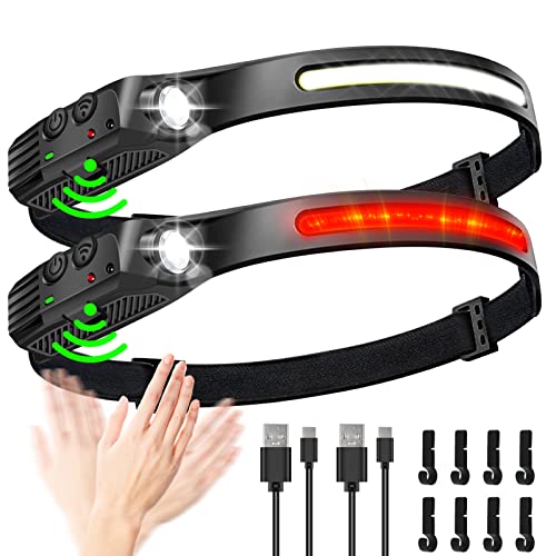 FZH LED Headlamp Rechargeable 2PCS, 230°Wide Beam & Spotlight Head ...