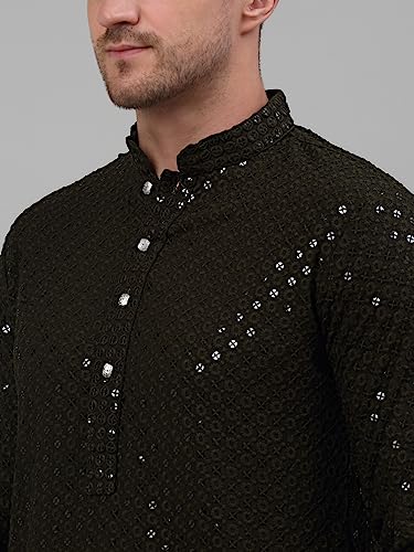 Image of Jompers Men's Regular Fit Cotton Chikankari Embroidered and Sequence Kurtas