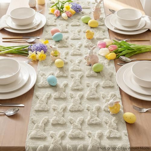Artoid Mode Weich Plüsch Samt Faux Pelz Beige Hase Ostern Tischläufer, Frühling Küche Tisch Urlaub Party Dekor 33x183 cm