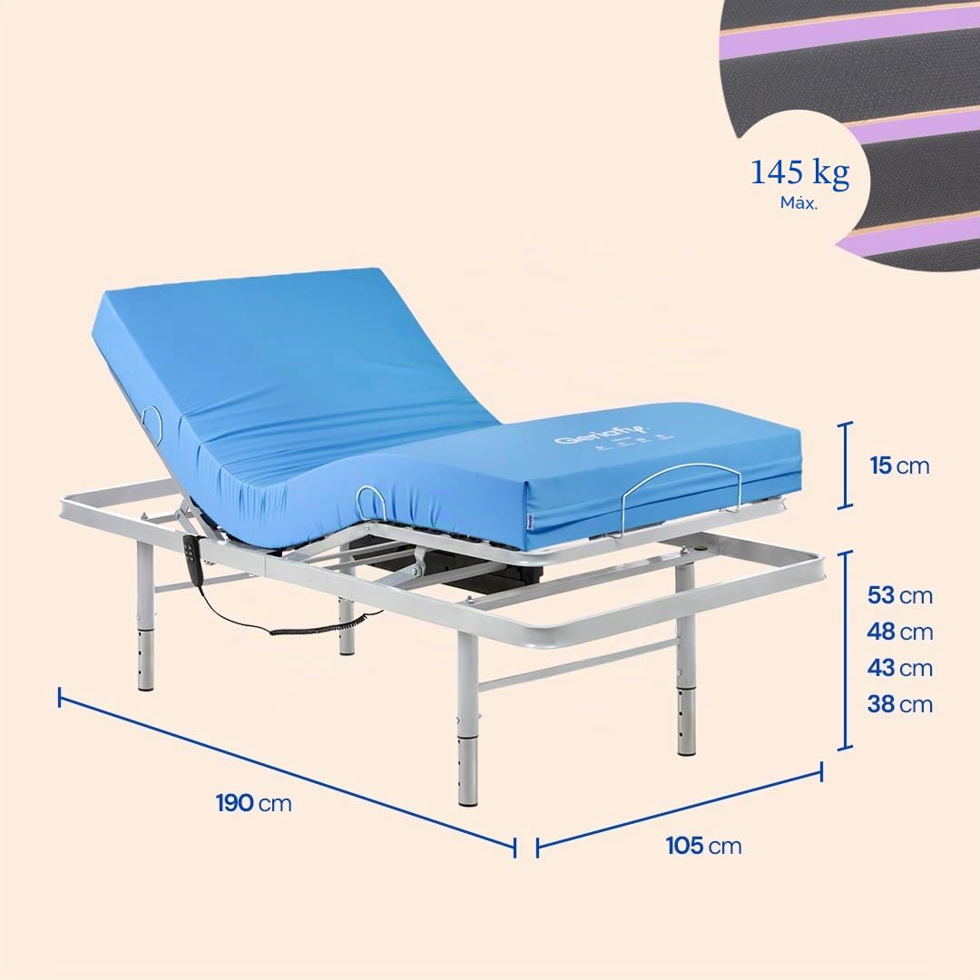 Geriafy - Pack Cama articulada Regulable en Altura con colchón Impermeable Origin HR | Diseño Superior en cuadricula | Transpirabilidad y Confort (105x190 cm)