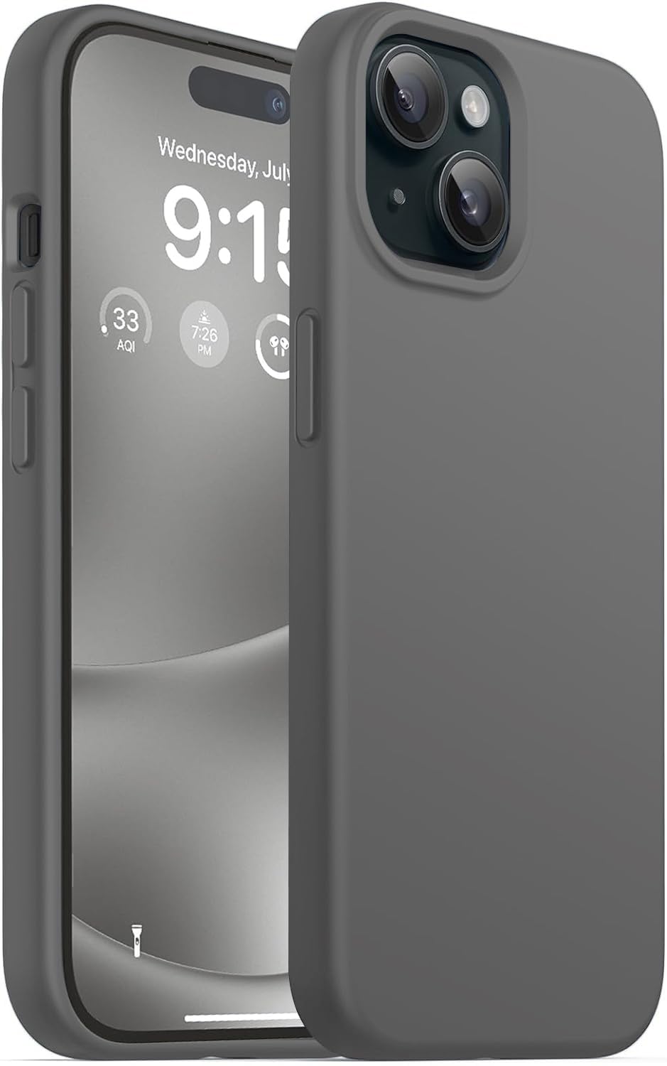 DIZORO Compatible for iPhone 15 Plus Case 6.7, Slim Liquid Silicone 3 Layers Full Covered Soft Gel Rubber Phone Case Protective Cover 6.7 Inch - Dark Grey