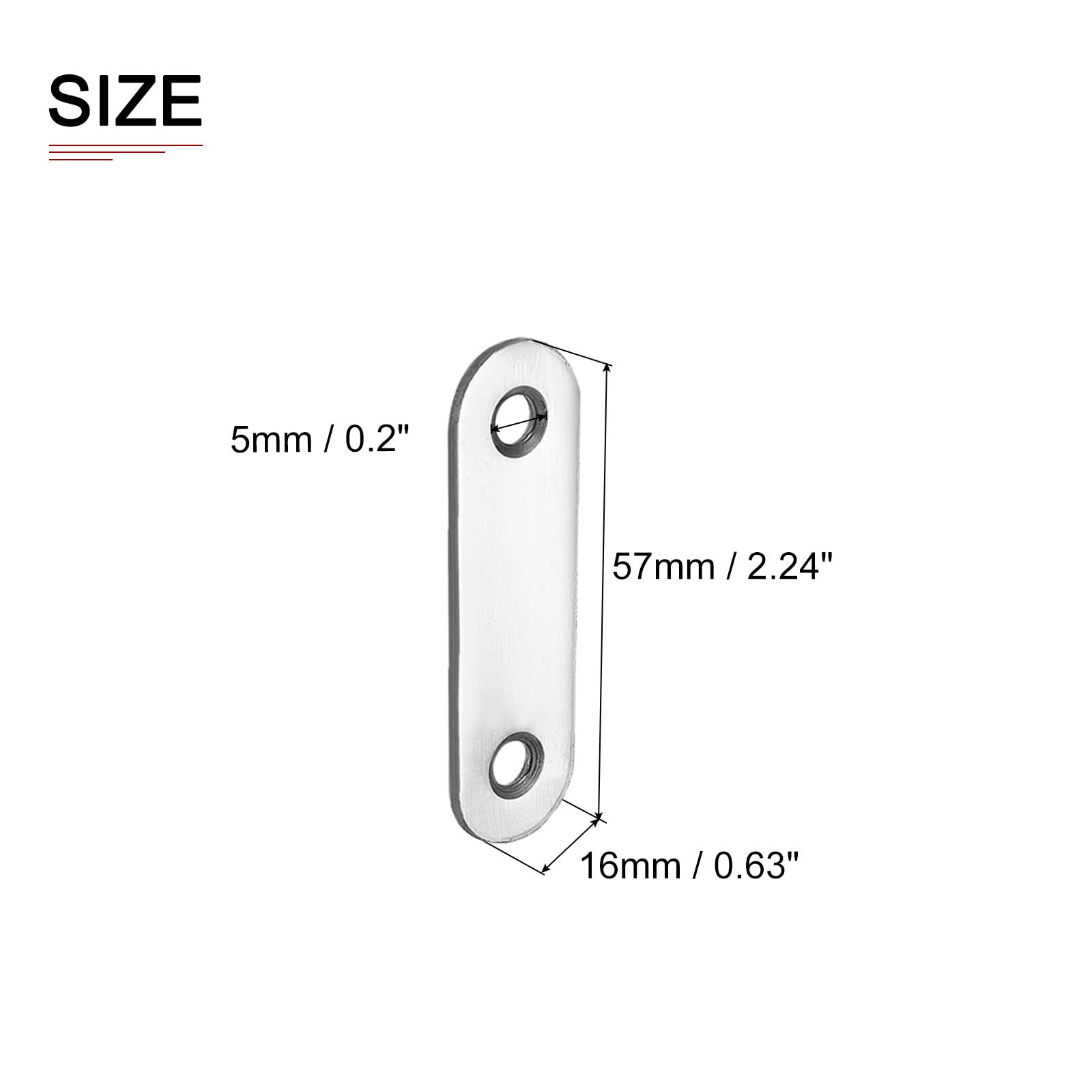 DTGN 57x16x2mm(LxWxT) Flat Straight Brace Plate -10Pack- Good for Furniture Repairing - Stainless Steel Brace Plate - Silver Tone - Image 2