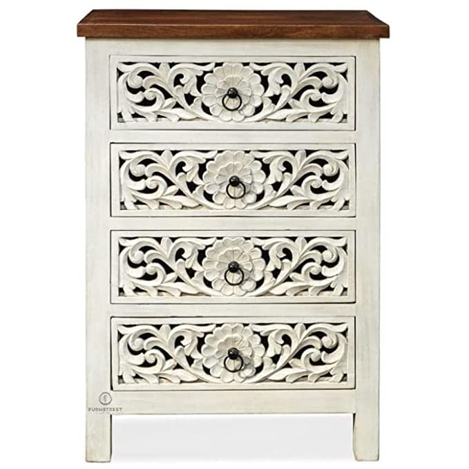 Nazar Art & Craft Solid Wooden handcarved Chest of Drawer | Bedside Chest of Drawers | Sideboard Cabinet with Multiple Drawers for Storing | for Living Room, Hall, Bedroom | Distress White-image-17