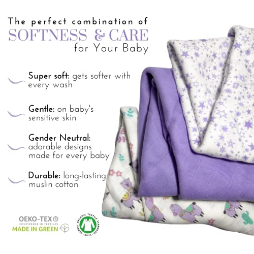 Minymoe Organic Muslin Swaddle Blankets Baby Girl, 3 Ultra-Absorbent And Soft Cotton Receiving Blankets Girl Set (47"X47"), Lightweight Baby Blanket #TOP2