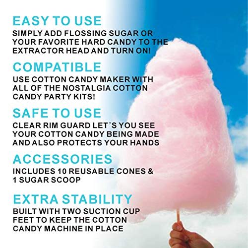 Cotton Candy Machine For Kids Cheap Small Candy Maker Vintage Retro Birthday Christmas Gift Sugar Free Hard Candy Mini Supplies Homemade 10 Reusable Paper Cones 1 Spoon Old Fashioned Candy Dispenser