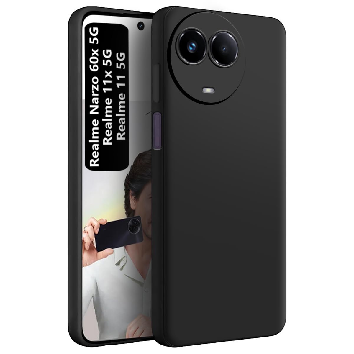 Fashionury Back Cover For Realme 11/ 11X/ Narzo 60X/ C67 5G | Camera Bump Protection| Matte Soft Silicon Flexible | Shock Proof Rubberised Back Cover For Realme 11/11X 5G/Narzo 60X 5G / C67 5G (Black)