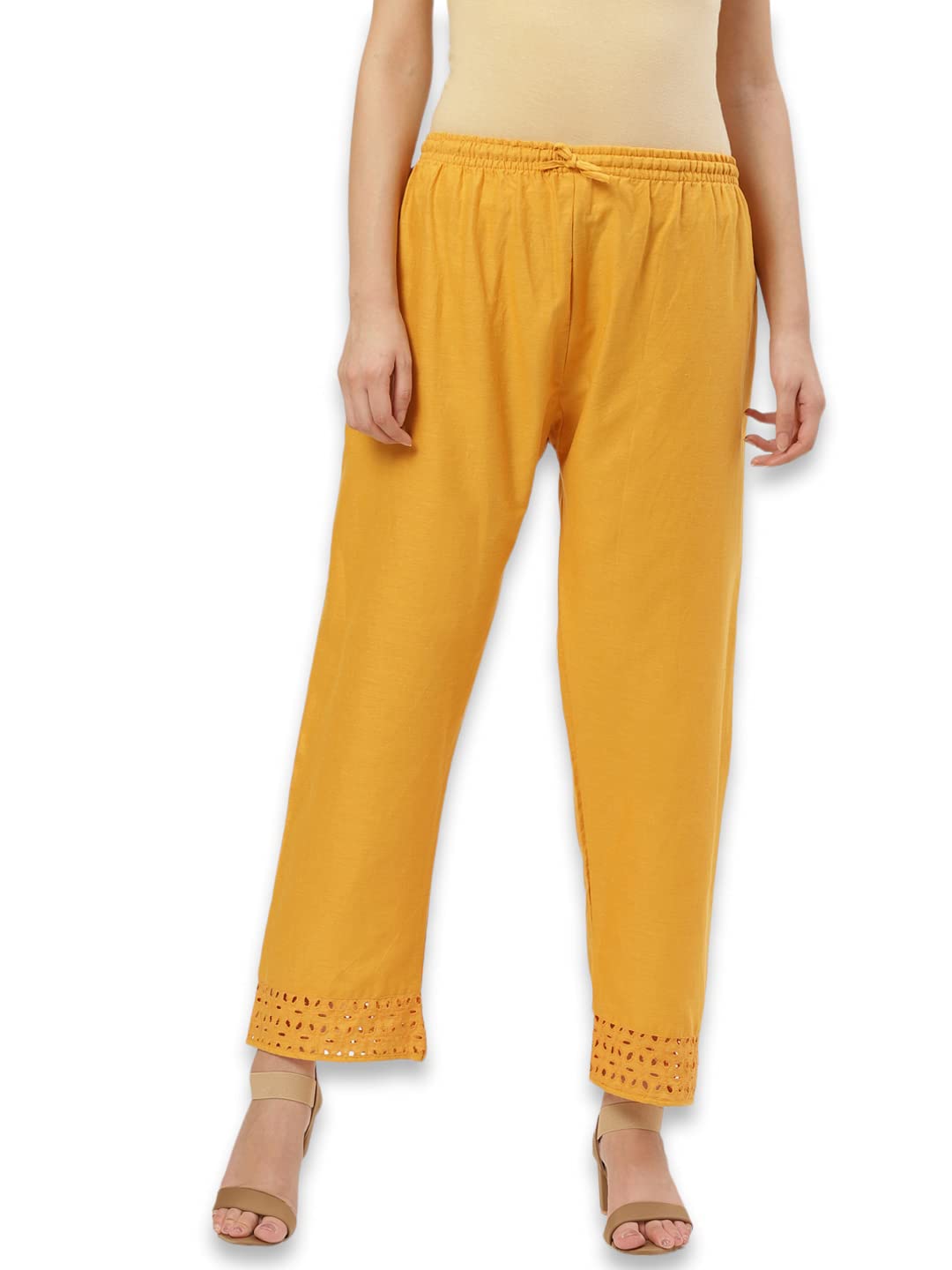 vastraa fusion Straight Regular Fit Stylish Solid Cotton Embroidered Lace Palazzo or Bottoms for Women's and Girls-picture-28