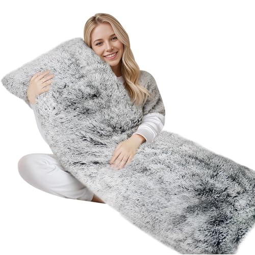 ZonLi Fluffy Body Pillow, Full Body Pillows for Adults, Long Pillow for Sleeping with Removable Cover and Adjustable Filling for Side Sleeper & Pregnancy,Large and Firm Pillow, Machine Washable(Grey)