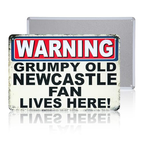 Newcastle United Gifts Warning Grumpy Old Newcastle Fan Lives Here Funny Metal Sign Football Metal Poster Wall Decor for Newcastle United Gifts for Men Boys