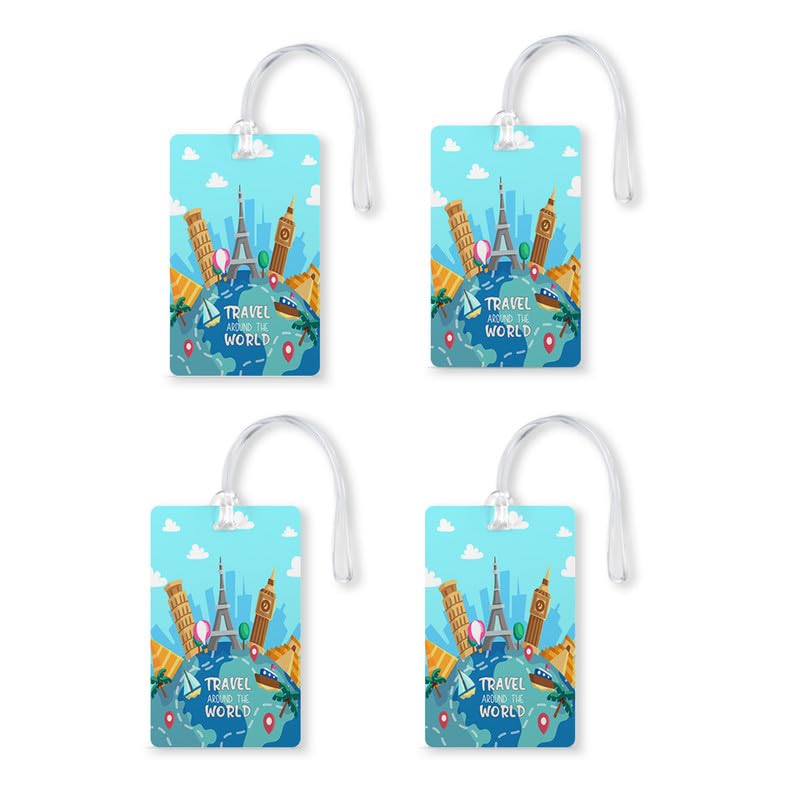 100yellow Travel Around The World (LT-01) Luggage Tags, Bag Tag Travel Id Labels Tag for Baggage Suitcases Bags with Silicon|Set of 4 | Multicolor-picture-53