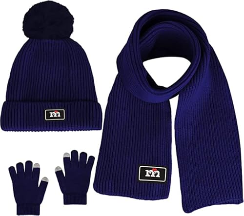 Swygoo Set de Gorro Bufandas y Guantes de Invierno para Niños, Gorro de Punto con Forro de Lana Caliente, Guantes de Pantalla Táctil y Bufanda 3 en 1, Para Niños y Niñas de 2 a 7 Años (Azul) Cover
