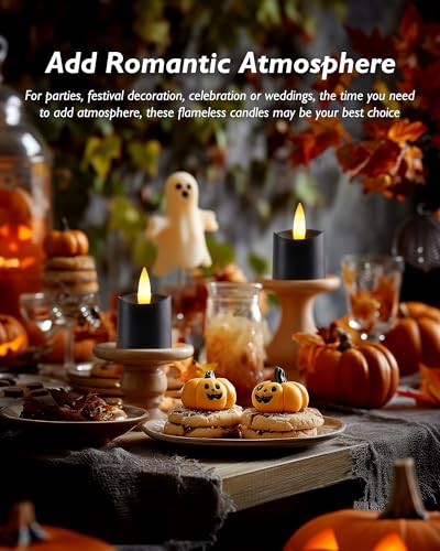 Image of Homemory 12Pack Timer Black Tea Lights Candles Battery Operated, Long Lasting Flameless LED Votive Candles, for Halloween Decorations, Theme Party, Table Decor-Black Base