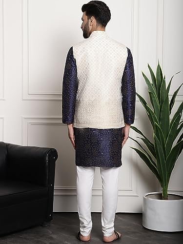 Image of Sojanya (Since 1958 Men'S Silk Blend Kurta Pyjama & Nehru Jacket Combo