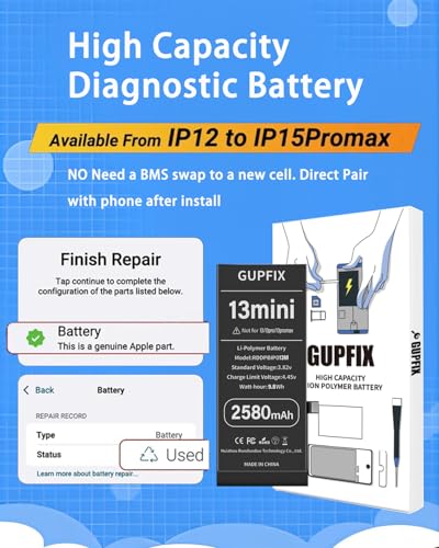 Image of Diagnostic Battery for iPhone 13mini No Pop-up Unknown Part Warning | High Capacity Real Capacity 2520mAh Long Last Time Wireless Charging Support Durable Tool For DIY Phone Repair Shop