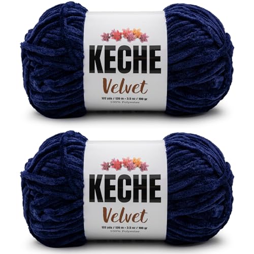 Image of Keche Velvet Yarn for Crocheting, Soft Chenille Bulky Baby Blanket Amigurumi Yarn 2x100 gr (2x132 yds) (2 Skeins) Navy Blue