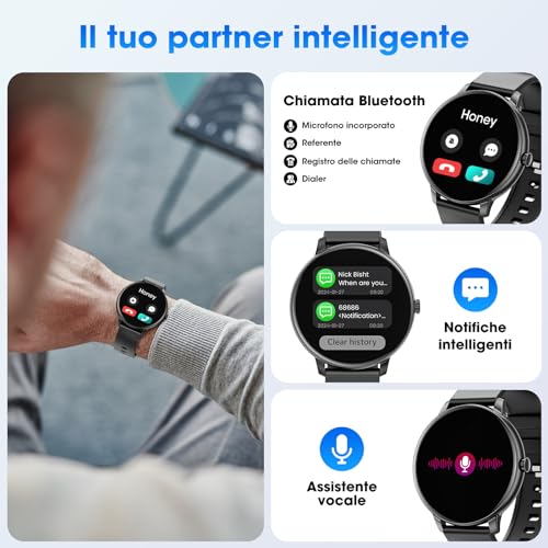 Smartwatch Uomo Donna Chiamate Bluetooth e Risposta Vivavoce, 1.39" Orologio Sport Fitness Tracker Cardiofrequenzimetro, Contapassi, Monitoraggio del Sonno, Smart Watch Compatible con Android iOS