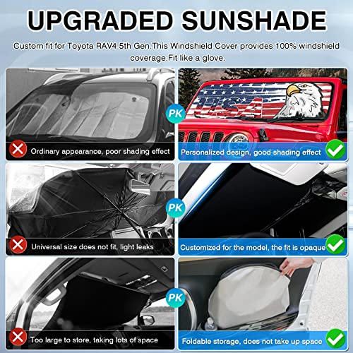 Image of Canvcle Windshield Flag Sun Shade Sun Visor Heat Shield for 2018-2026 Jeep Wrangler JL & 2 /4 Door 4XE & 2020-2026 Jeep Gladiator JT Thicken 3-Layer Keep Vehicle Cool Protect Your Car from Sun Heat