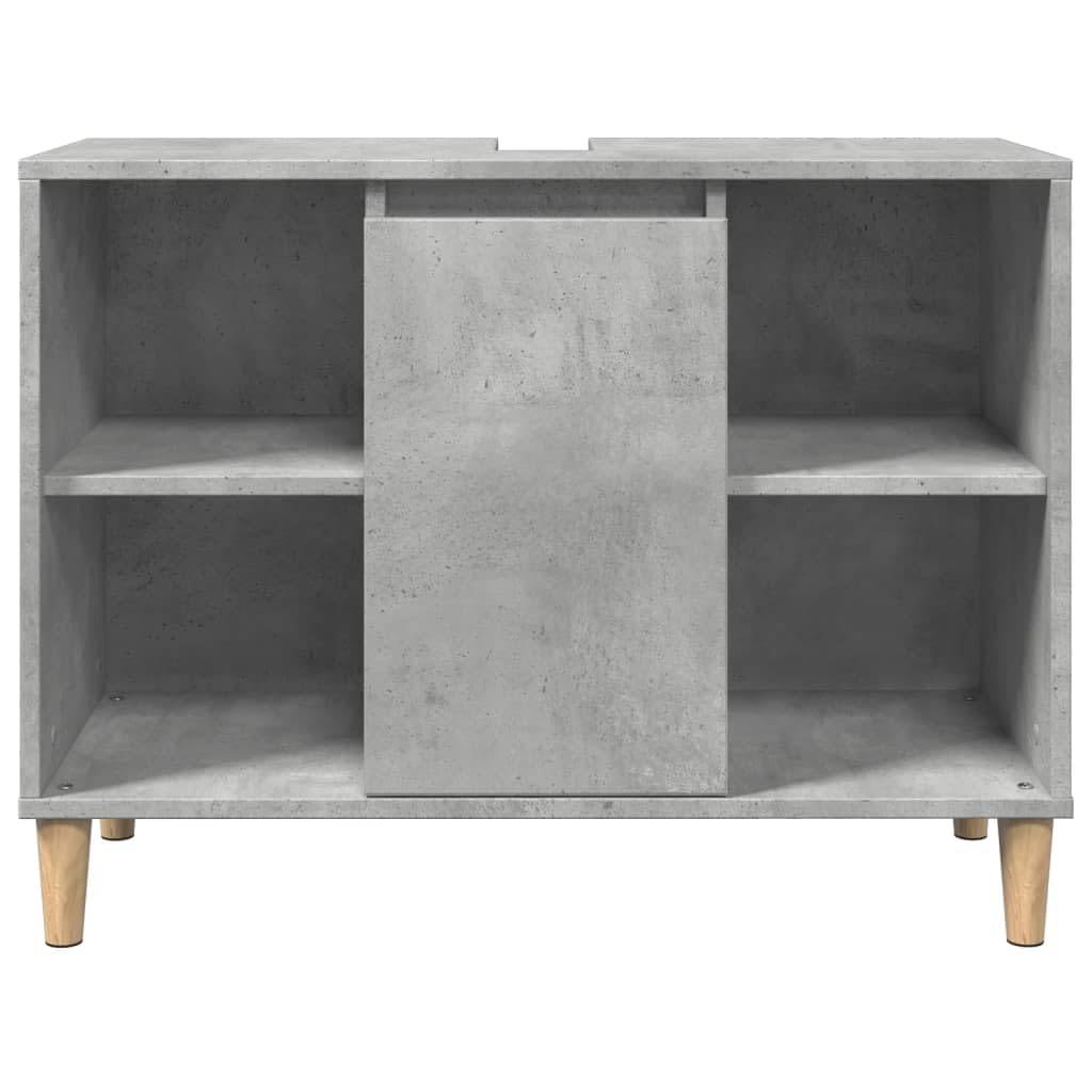 Mueble de baño de hormigón, color gris, 80 x 33 x 60 cm, material de madera con 4 estantes abiertos y 1 estante con puerta para baño, almacenamiento y montaje en pared