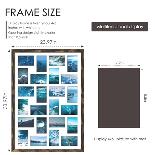 Image of DUENPY 22x32 Collage Picture Frame 4x6 Picture Frames Collage Wall Decor Displays twenty four 4x6 inch Photos Available Horizontal Wall Mounting Display and Vertical Brown