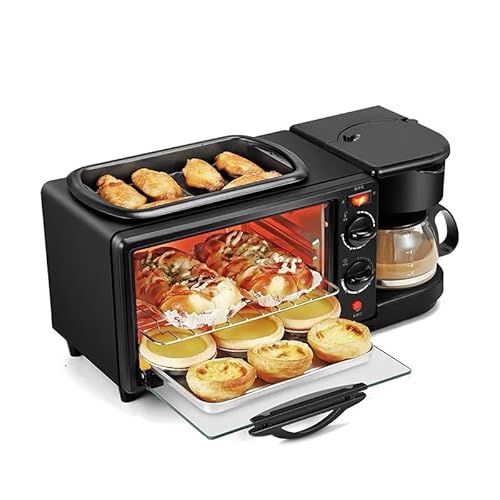 3 In 1 Breakfast Maker Station, 9L Multifunction Breakfast Machine with 600ml Kettle, 30-minute Timer, 100℃-230℃ Temperature Control, Egg Sandwich Maker, Mini Toaster Electric Oven, Frying Pan