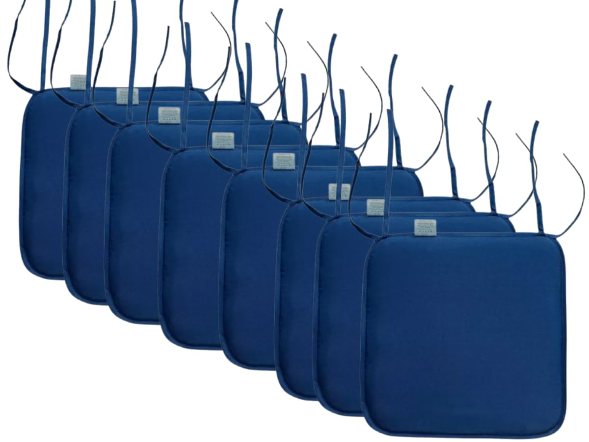 L S U Waterproof Chair Cushion Seat Pads Outdoor Tie-On Garden Patio Kitchen Office Chairs- Pack of 2, 4, 6, 8 (Pack 8 Navy)