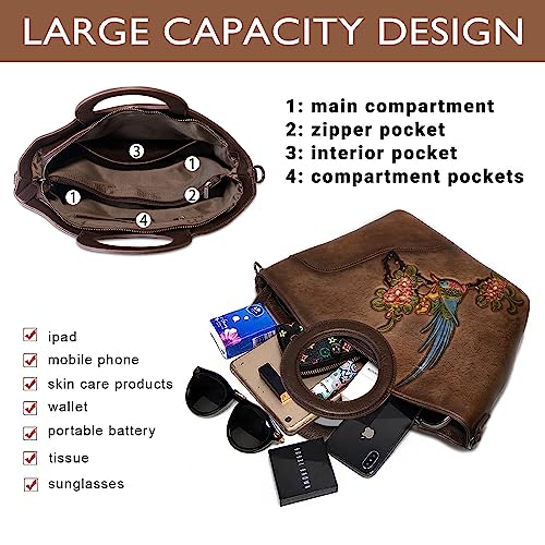 Image of Genuine Leather Satchel for Women Top Handle Bags Handmade Purse Vintage Embossed Leather Crossbody Handbags Hobo Bag
