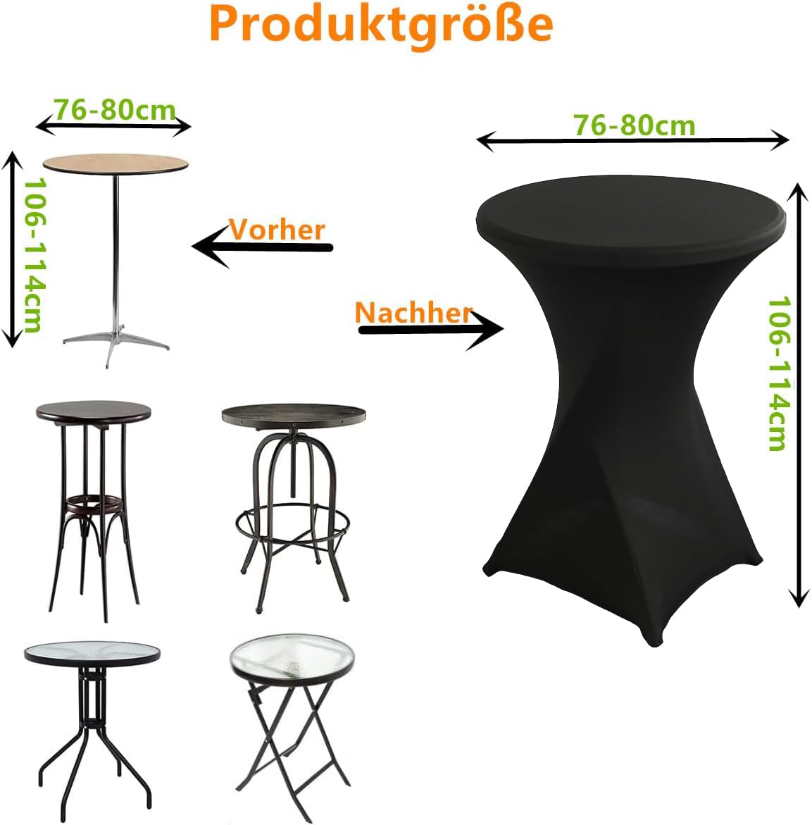 Housses Extensibles en élasthanne pour Table de Bistro, Noir, diamètre 80-85 cm, Lot de 5