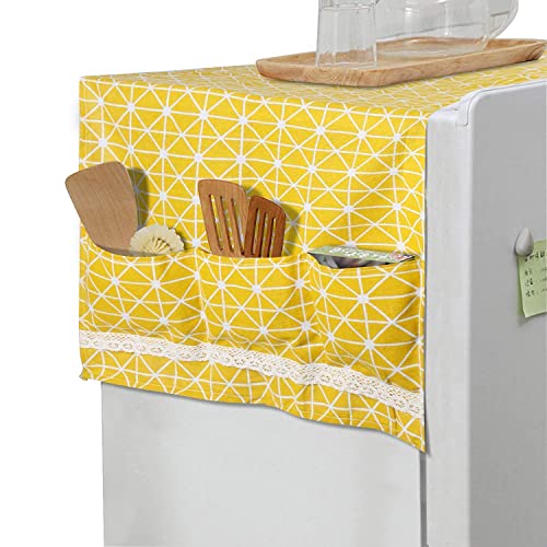 Image of HOKIPO Fridge Cover Top with Pockets, 130 x 55 cm, Yellow