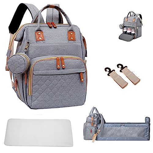 Image of Axcone Baby Diaper Bag Backpack with Changing Pads Mommy Bags Boys Girl Unisex Multifunction Travel Baby Stroller Large Capacity Grey