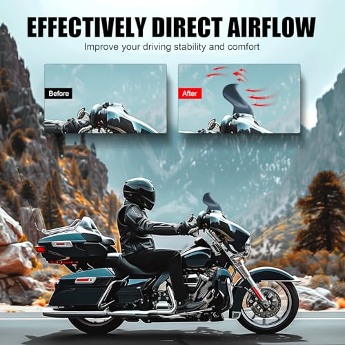 Image of JMTBNO Smoke 9 inch Motorcycle Wave Windshield Windscreen Compatible with 2014-2023 Harley Davidson Touring Street Glide Electra Glide Ultra Limited Tri Glide FLHT FLHX FLHXS FLHTK
