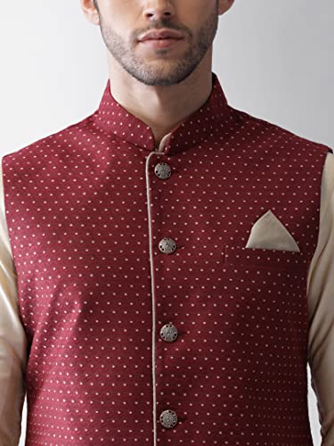 Image of KISAH Men's Cream Jacquard Silk Blend Nehru Jacket- Traditional Indian Waistcoat for Weddings & Royal Parties