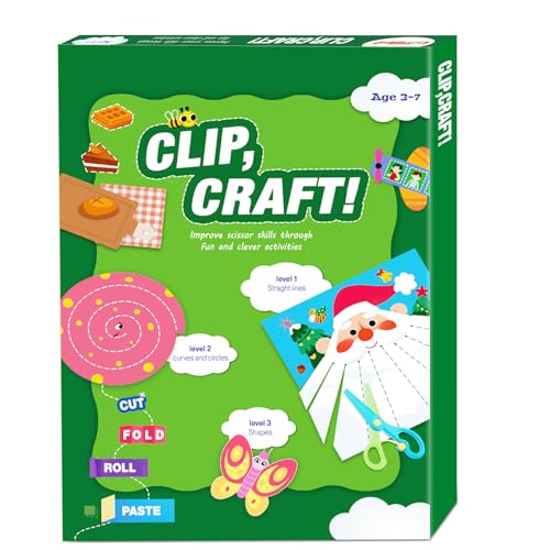 Toddler Scissor Skills Activity Book, Fun Arts and Crafts for Kids 4-6, Preschool Learning Toys Fine Motor Skill Cutting Art kit, 2 Safety Scissors, Birthday Gifts for Girls & Boys Ages 3, 4, 5, 6, 7