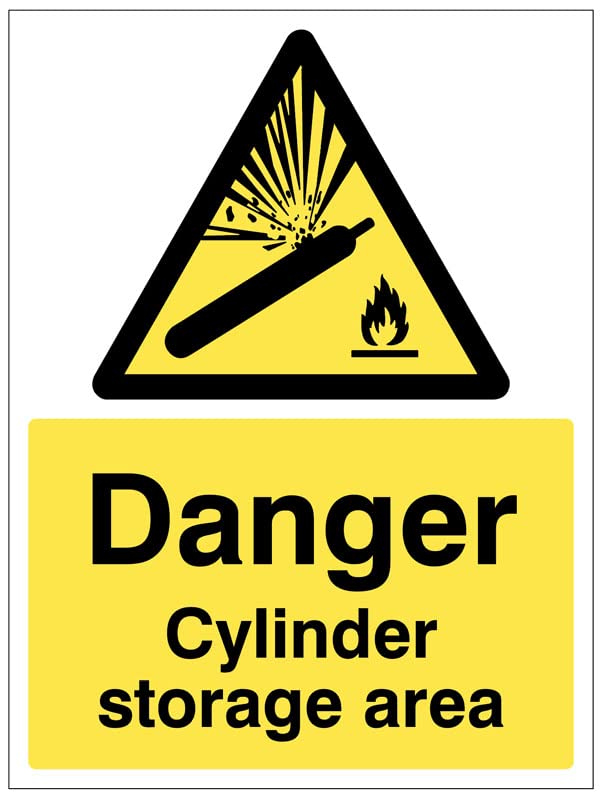 Danger Cylinder storage area (semi rigid pvc safety sign), ISO7010 compliant safety colours