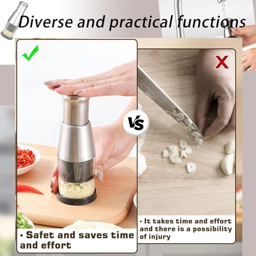 2025 Upgraded Compact Mini Dicer Food Chopper,Functional Manual Press, Stainless Steel Hand Food Chopper for Mincing Garlic Garlic Press Stainless Steel Manual Pressed Chopper by Aetomtins - Image 5