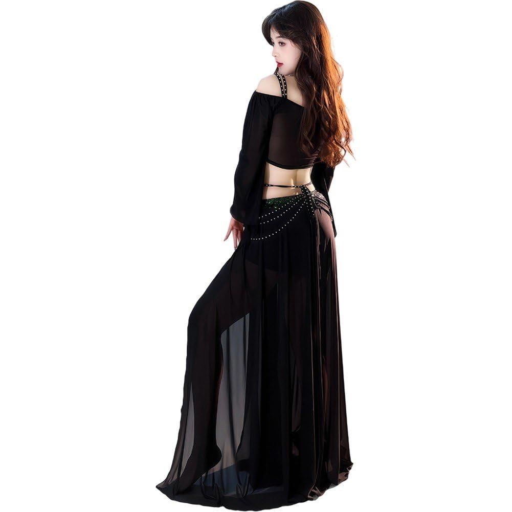 Dianzan Bauchtänzerin-kostüm Für Damen, Langes, Atmungsaktives Bauchtanzkleid Langen Ärmeln, Professionelles Tänzerinnen-Outfit, Bauchtanzrock, Tanzübungs-Outfit