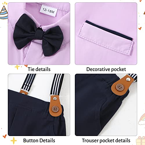 ZOEREA Toddler Baby Boy Clothes 1-5T Boy Gentleman Suit Short Sleeves Shirt +Suspender Pants +Bowtie Toddler Dress Boy Outfit2
