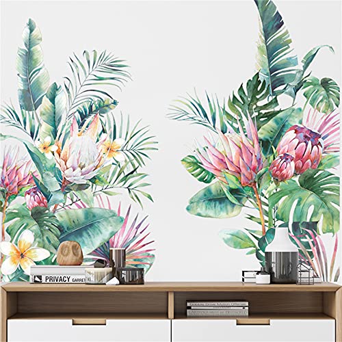 Tropical Leaf Green Leaves Flower Wall Decals Monstera Palm Tree Leaf Plants Wall Stickers Bedroom Living Room Tv Wall Door Decor Murals (Tropical Leaf Flower) #TOP1
