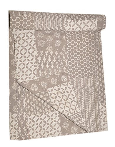 Tribal Asian Textiles Banjara Textile Ajrakh Block Print Kantha Bedspread, Handmade Kantha Quilt,
