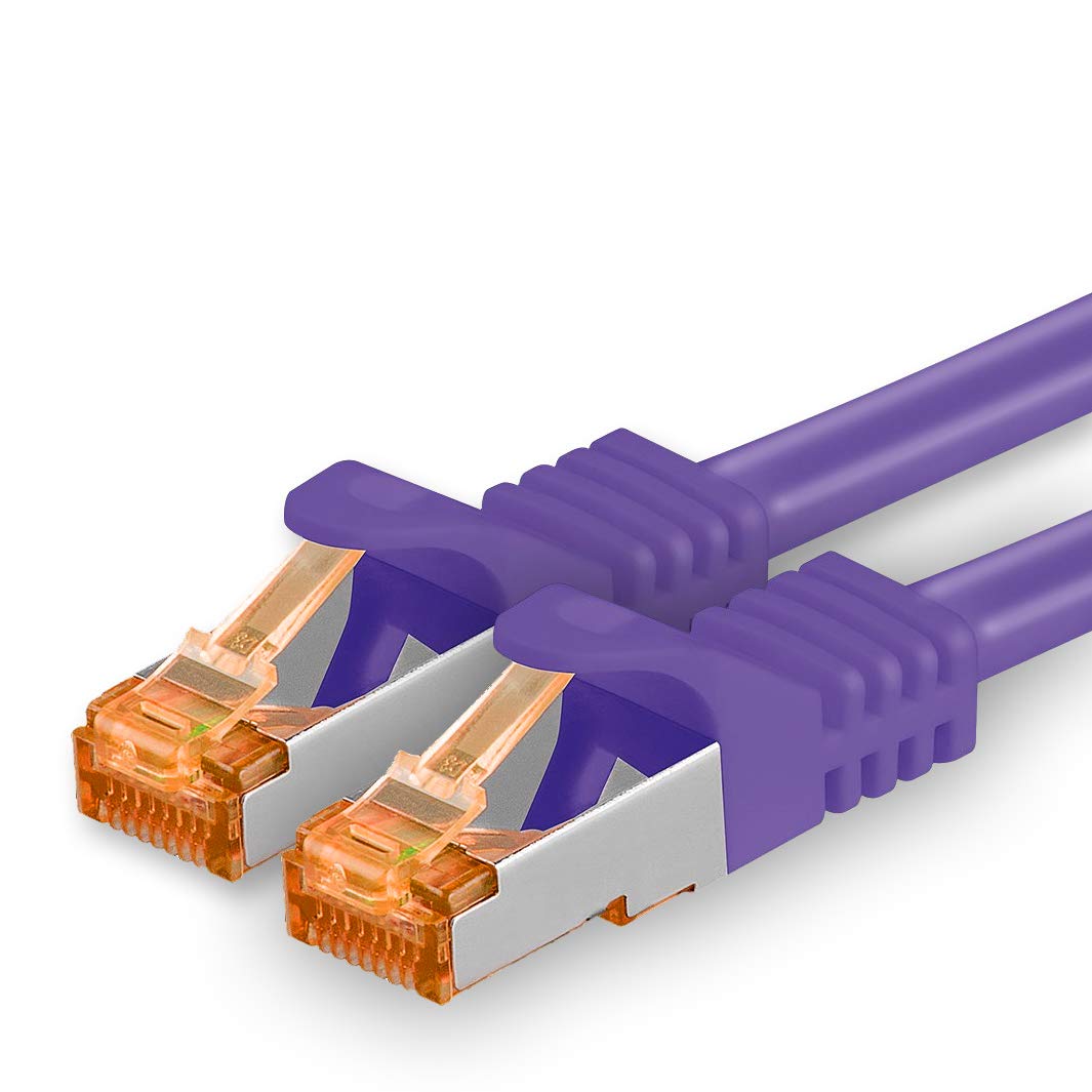 1aTTack.de Cat.7 ethernet Cable 15m - Violet - 1 Piece - Cat7 LAN Network 10GBASE-T - 10000 Mbps (Sftp Pimf) Double Shielded patchcable RJ45 Plug Cat.6a