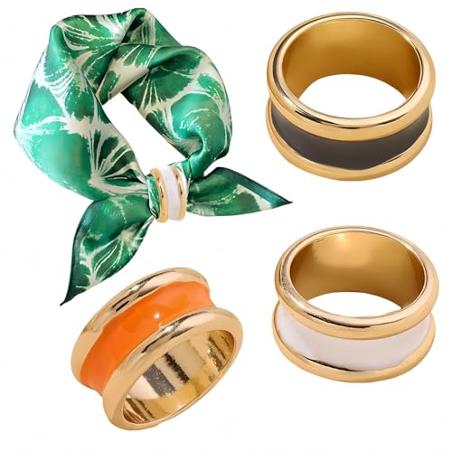 Image of SYWDUDUCLT Scarf Ring for Women's Shawl, Silk Neckerchief, Tshirt, Gold /Sivler, S /M /L, 2 Pcs