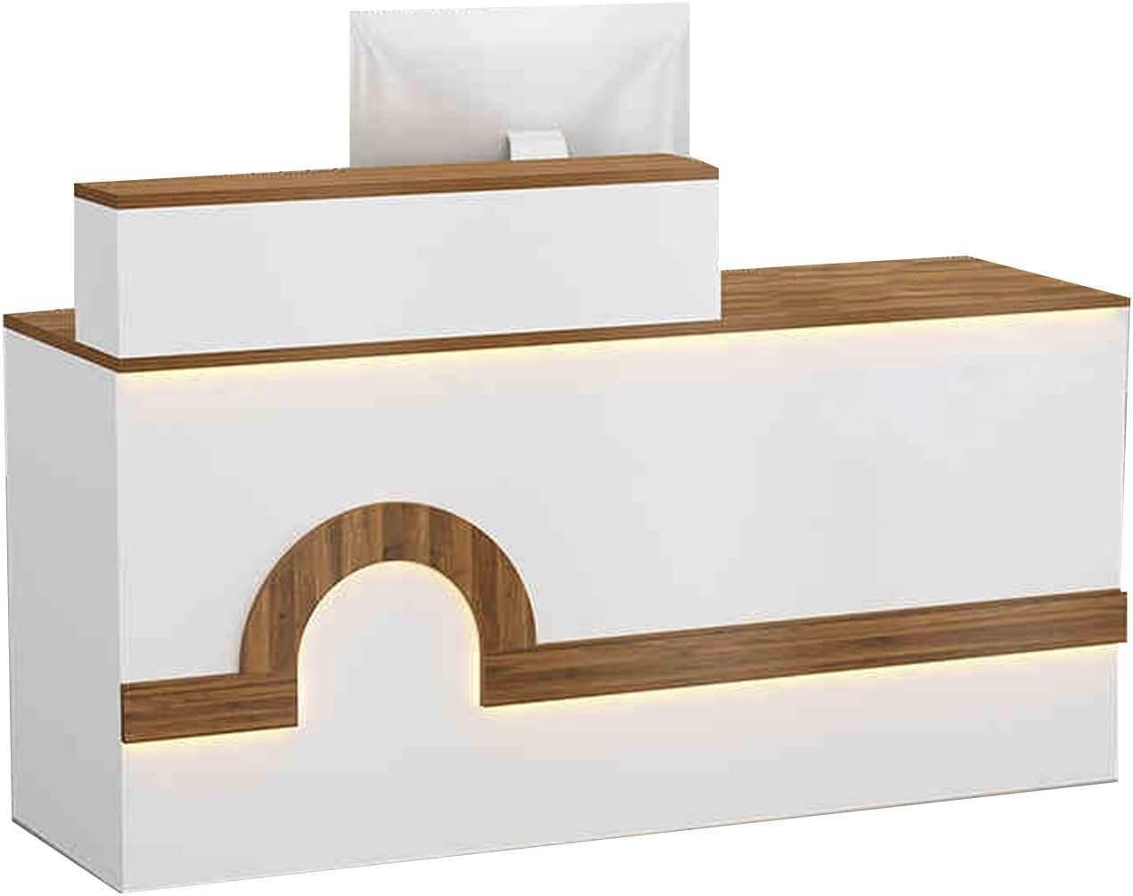 Reception Counter，Front Counter Desk with Lockable Drawer，Suitable for Shops, Beauty Salons, Nail Salons, Front Desks.(White-Black Walnut,Right_130CM)